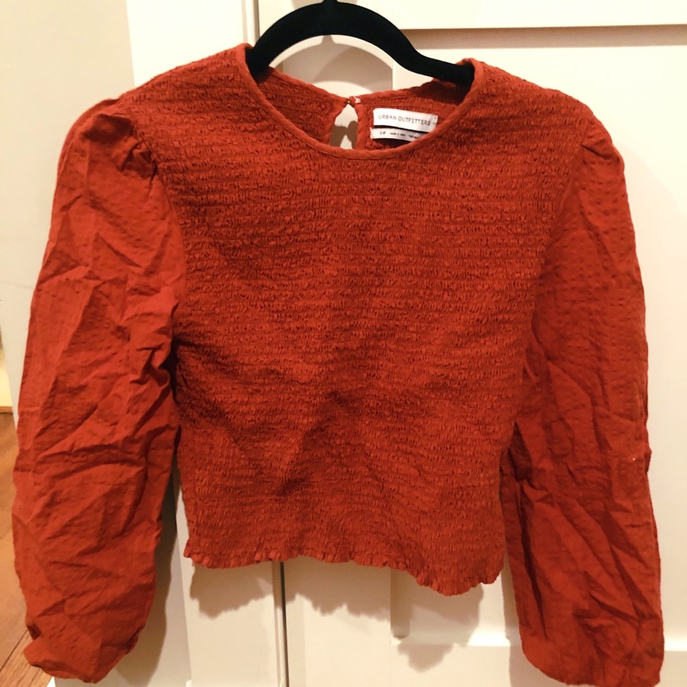 smocked red/orange urbanoutfitters blouse